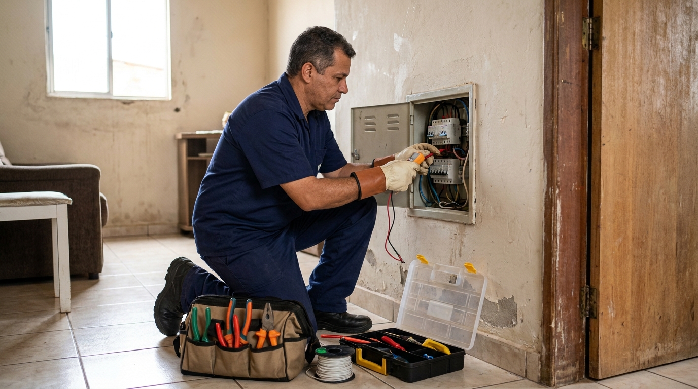 Eletricista com ferramentas em Palhoça‑SC