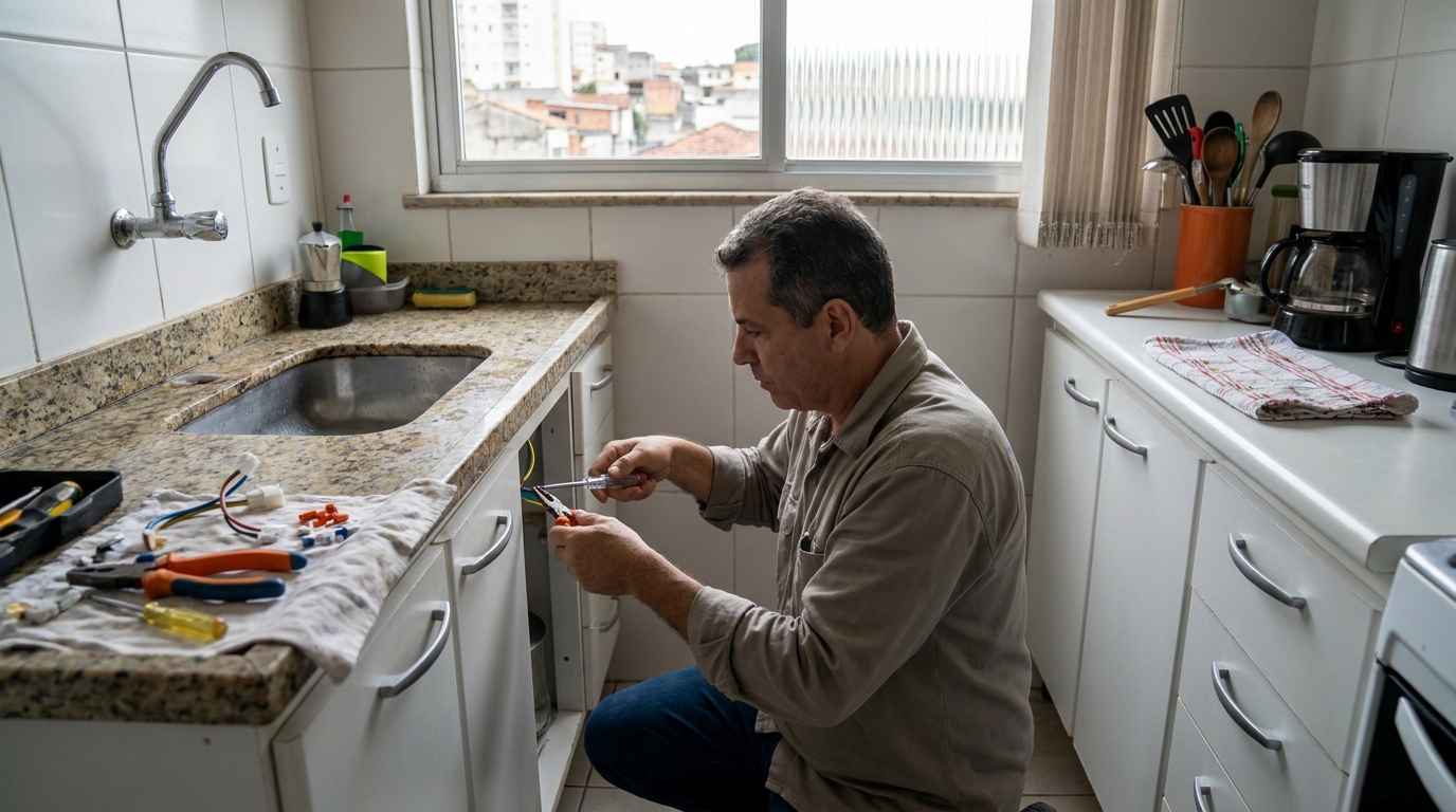 Eletricista instalando torneira eletrica em Palhoça‑SC