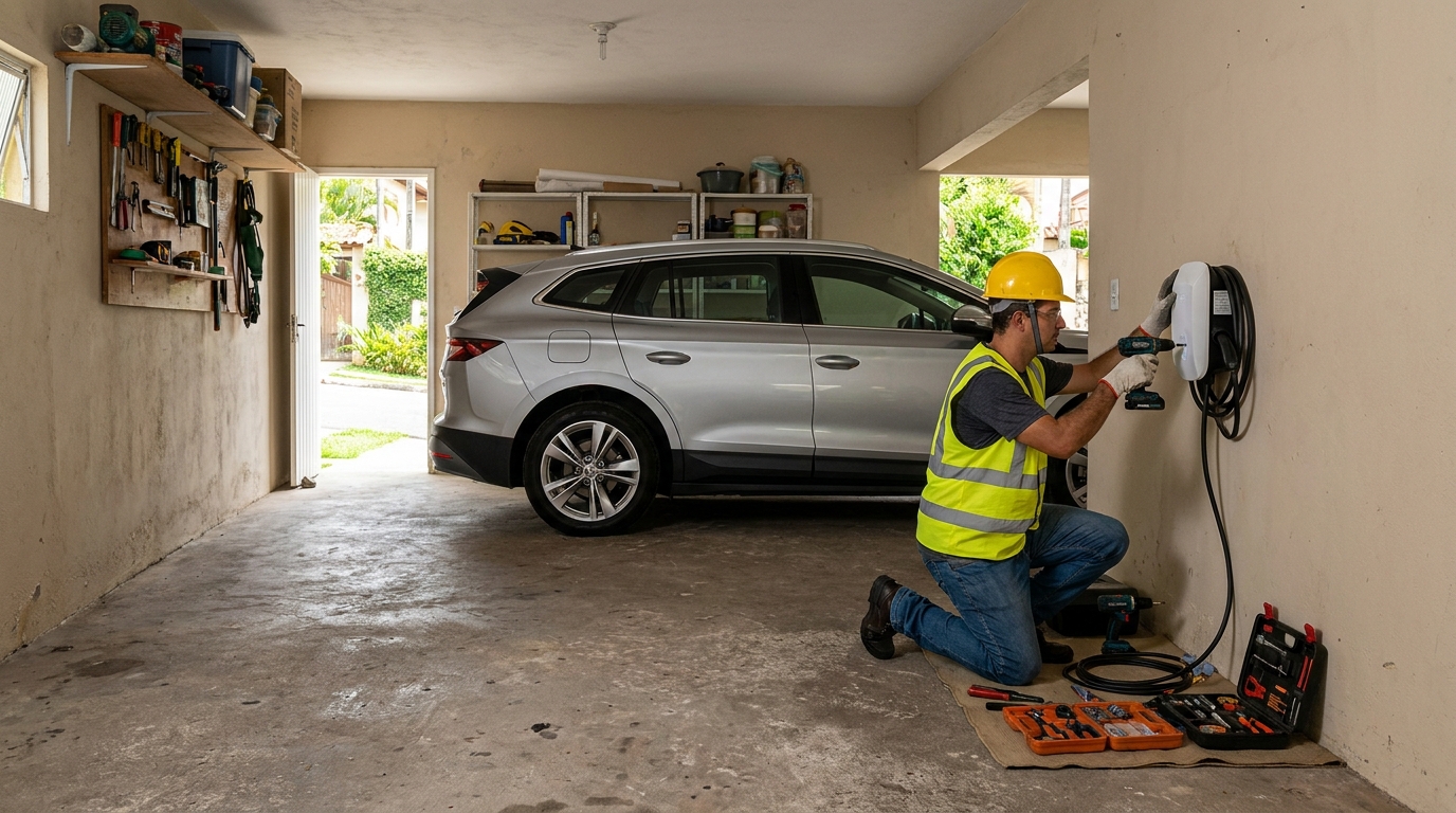 Instalacao de carregador de carro eletrico residencial em Palhoça‑SC