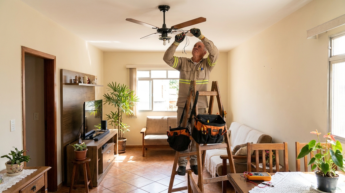 Montagem de ventilador de teto em Palhoça‑SC